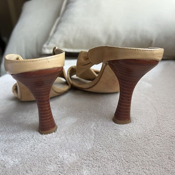 Stuart Weitzman Camel Brown Leather Slide Heeled Sandals Women 5.5 M Crossover - Picture 11 of 16